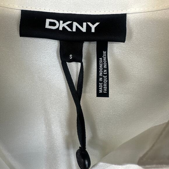 DKNY Foundation Shirt Womens Small Ivory 100% Polyester Button Down Long Sleeve - Picture 6 of 13
